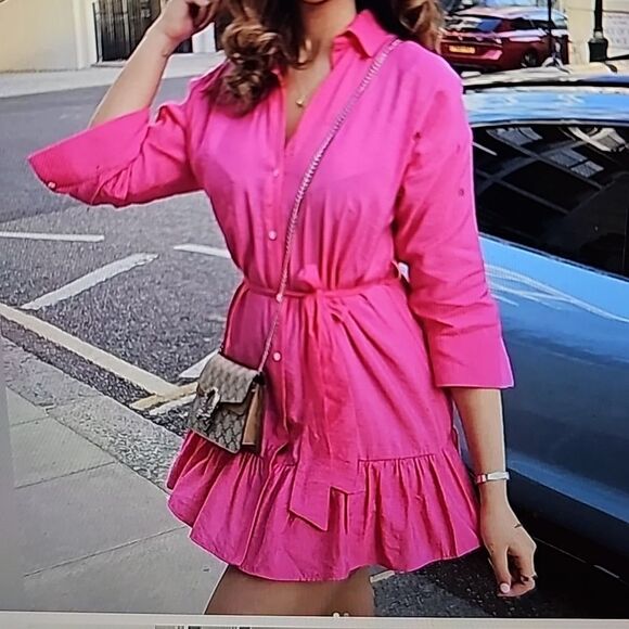 ZARA BARBIE PINK RUFFLED SATIN EFFECT DRESS BARBIECORE SMALL - Picture 1 of 9